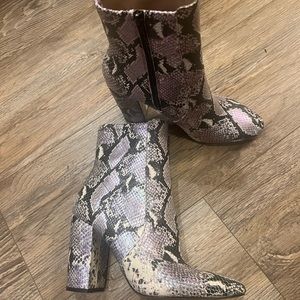 Snakeskin iridescent booties